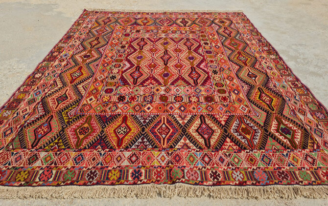 Fine Quality Hand Knotted Veg Dyed Dezangi Wool on Wool Kilim Area Rug 6 x 5 Ft (902 KHI) - Image 2
