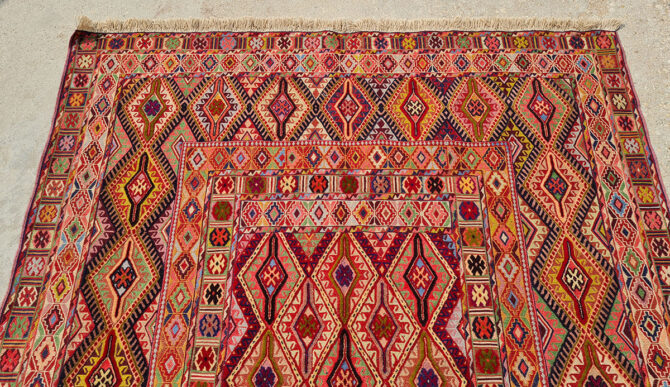 Fine Quality Hand Knotted Veg Dyed Dezangi Wool on Wool Kilim Area Rug 6 x 5 Ft (902 KHI) - Image 4