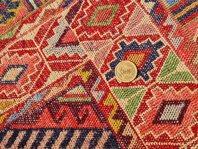 Fine Quality Hand Knotted Veg Dyed Dezangi Wool on Wool Kilim Area Rug 6 x 5 Ft (902 KHI) - Image 7