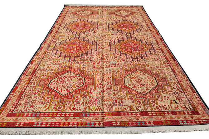 Fine Quality Hand Knotted Veg Dyed Soumak Pictorial Silk Kilim Area Rug 6.5 x 3.10 Ft (908 KHI)