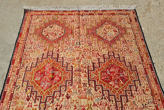 Fine Quality Hand Knotted Veg Dyed Soumak Pictorial Silk Kilim Area Rug 6.5 x 3.10 Ft (908 KHI) - Image 5
