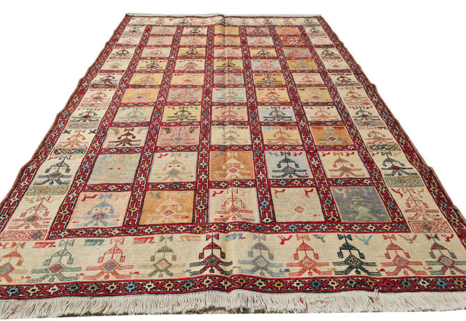 Fine Quality Hand Knotted Veg Dyed Soumak Pictorial Silk Kilim Area Rug 6 x 4 Ft (913 KHI)