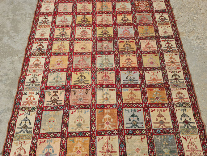 Fine Quality Hand Knotted Veg Dyed Soumak Pictorial Silk Kilim Area Rug 6 x 4 Ft (913 KHI) - Image 5