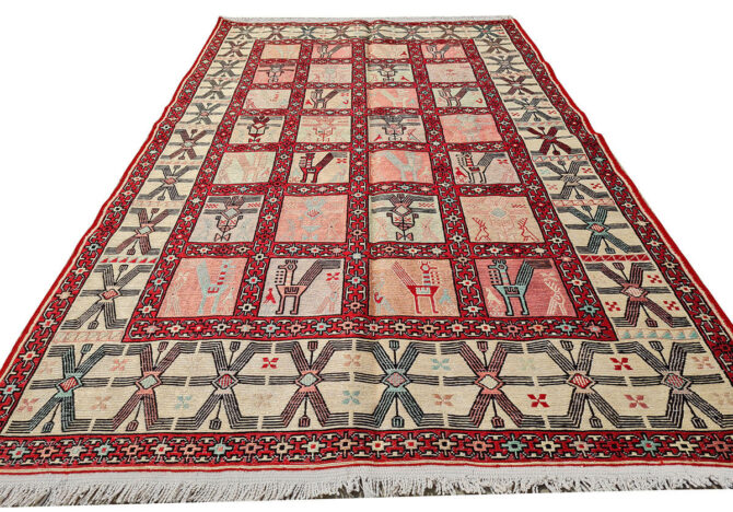 Fine Quality Hand Knotted Veg Dyed Soumak Pictorial silk Kilim Area Rug 6 x 4 Ft (914 KHI)