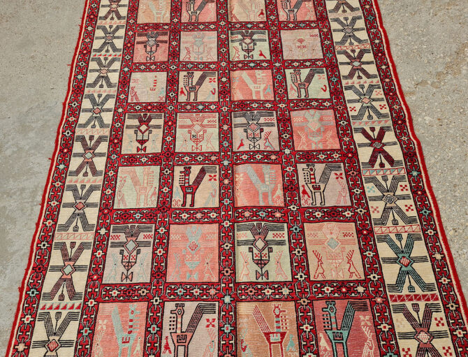 Fine Quality Hand Knotted Veg Dyed Soumak Pictorial silk Kilim Area Rug 6 x 4 Ft (914 KHI) - Image 4