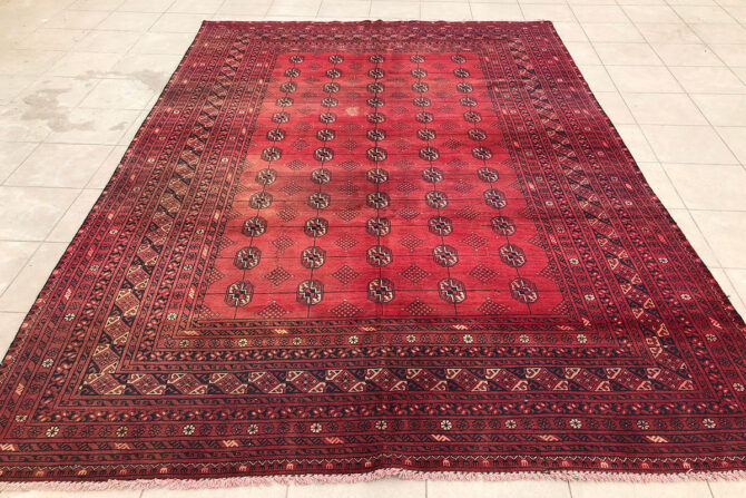 Hand Knotted Vintage Afghan Turkmen Moori Wool Area Rug 9.1 x 6.6 Ft (2901 KHI) - Image 2