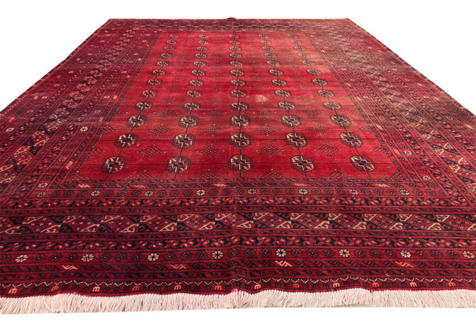 Hand Knotted Vintage Afghan Turkmen Moori Wool Area Rug 9.1 x 6.6 Ft (2901 KHI)