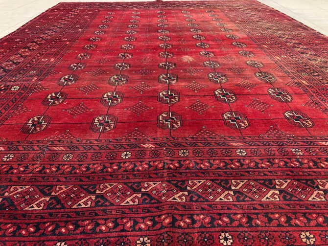 Hand Knotted Vintage Afghan Turkmen Moori Wool Area Rug 9.1 x 6.6 Ft (2901 KHI) - Image 3