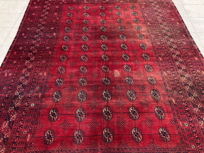 Hand Knotted Vintage Afghan Turkmen Moori Wool Area Rug 9.1 x 6.6 Ft (2901 KHI) - Image 4