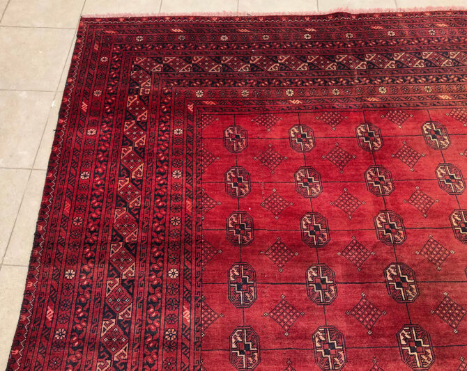Hand Knotted Vintage Afghan Turkmen Moori Wool Area Rug 9.1 x 6.6 Ft (2901 KHI) - Image 5