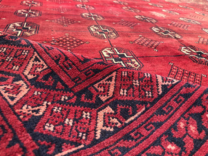 Hand Knotted Vintage Afghan Turkmen Moori Wool Area Rug 9.1 x 6.6 Ft (2901 KHI) - Image 7