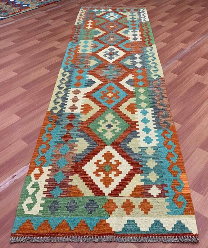 New Afghan Chobi Hand Woven Veg Dyed Wool Kilim Kilm Area Runner 10 x 3 Ft (5879 HM) - Image 2