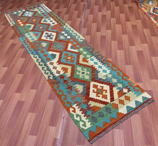 New Afghan Chobi Hand Woven Veg Dyed Wool Kilim Kilm Area Runner 10 x 3 Ft (5879 HM) - Image 6