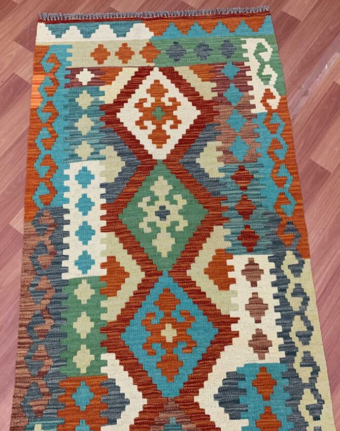 New Afghan Chobi Hand Woven Veg Dyed Wool Kilim Kilm Area Runner 10 x 3 Ft (5879 HM) - Image 4