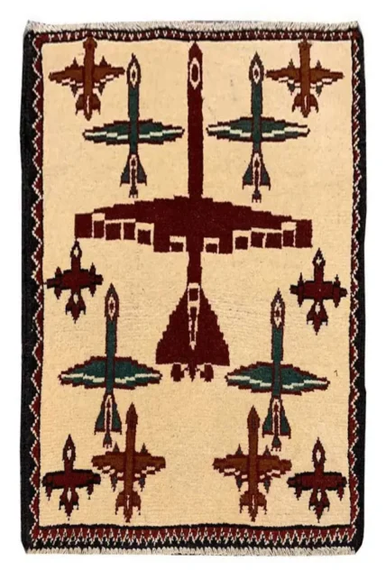 Hand Knotted Afghan War Tank A K 47 Balouch Wall Hanging Wool Area Rug 2 x 2 Ft (5782 HM)