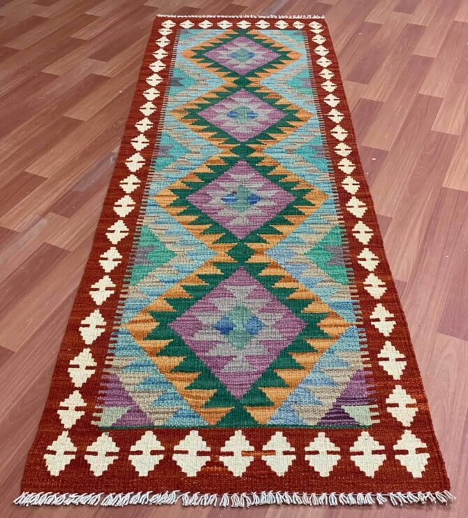 New Afghan Chobi Hand Woven Veg Dyed Wool Kilim Kilm Area Runner 6.5 x 2.2 Ft (5939 HM) - Image 2