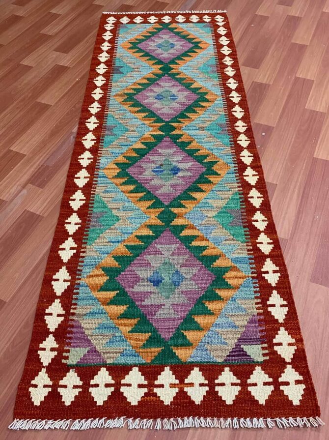 New Afghan Chobi Hand Woven Veg Dyed Wool Kilim Kilm Area Runner 6.5 x 2.2 Ft (5939 HM) - Image 3