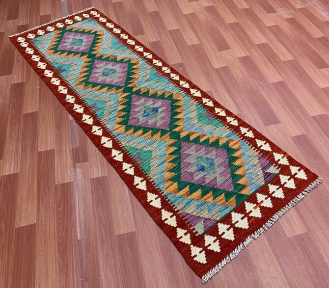New Afghan Chobi Hand Woven Veg Dyed Wool Kilim Kilm Area Runner 6.5 x 2.2 Ft (5939 HM) - Image 5