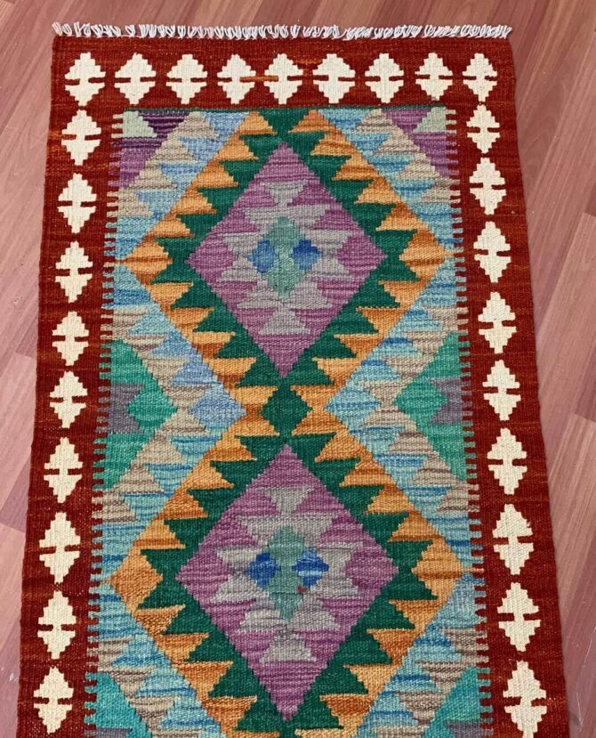 New Afghan Chobi Hand Woven Veg Dyed Wool Kilim Kilm Area Runner 6.5 x 2.2 Ft (5939 HM) - Image 4