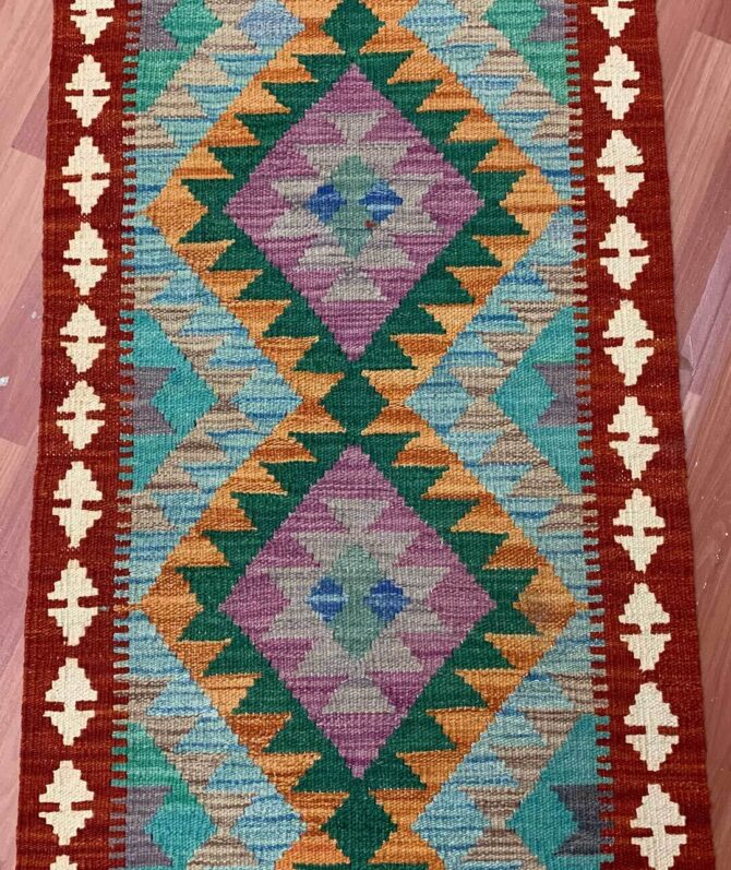 New Afghan Chobi Hand Woven Veg Dyed Wool Kilim Kilm Area Runner 6.5 x 2.2 Ft (5939 HM) - Image 6