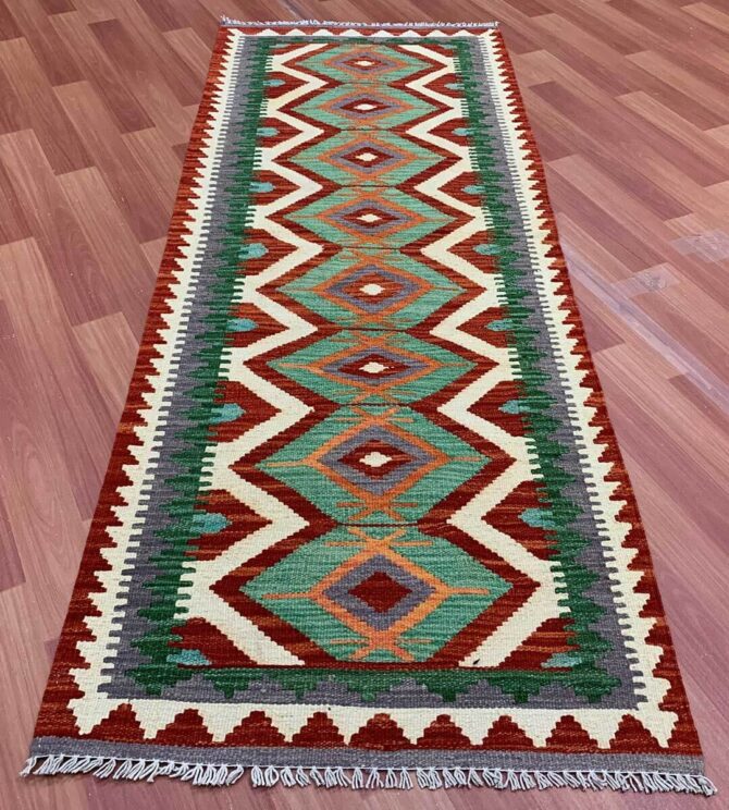 New Afghan Chobi Hand Woven Veg Dyed Wool Kilim Kilm Area Runner 6.3 x 2.5 Ft (5944 HM) - Image 2