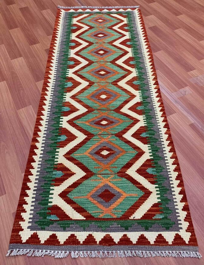 New Afghan Chobi Hand Woven Veg Dyed Wool Kilim Kilm Area Runner 6.3 x 2.5 Ft (5944 HM) - Image 3