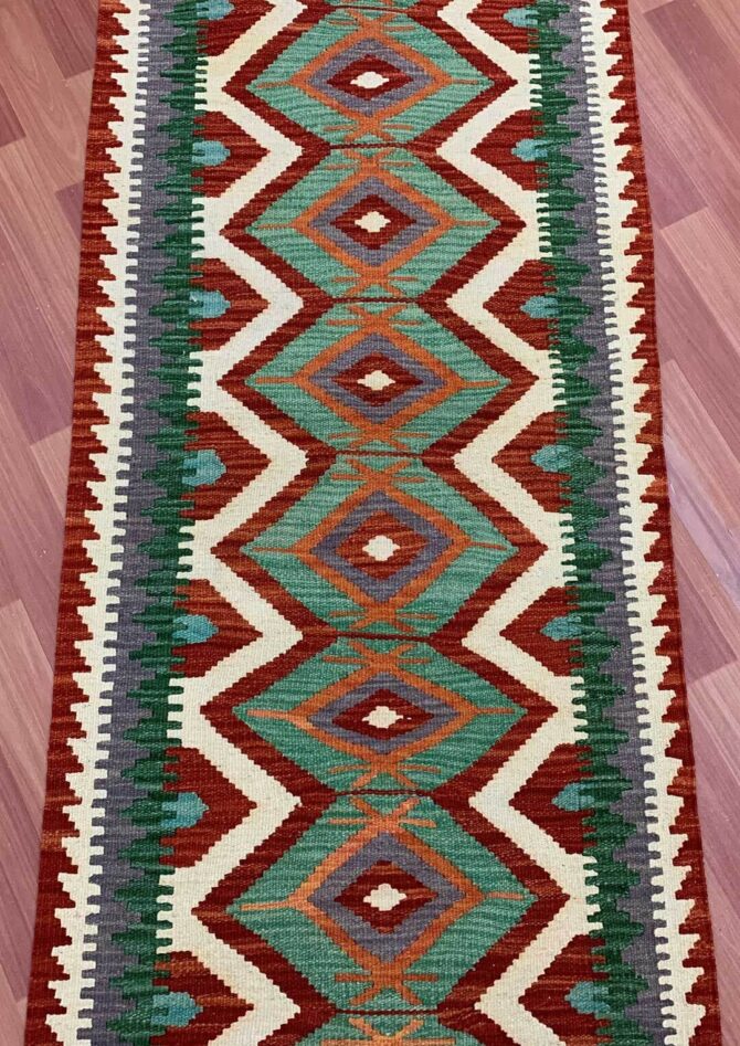 New Afghan Chobi Hand Woven Veg Dyed Wool Kilim Kilm Area Runner 6.3 x 2.5 Ft (5944 HM) - Image 6