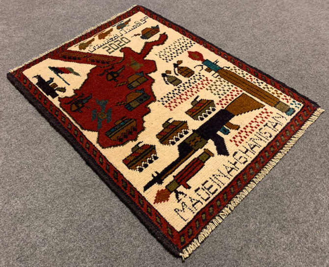 Hand Knotted Afghan War Tank A K 47 Balouch Pictorial Wall Hanging Wool Area Rug 3 x 2 Ft (5676 HM) - Image 6