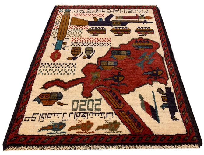 Hand Knotted Afghan War Tank A K 47 Balouch Pictorial Wall Hanging Wool Area Rug 3 x 2 Ft (5676 HM) - Image 2