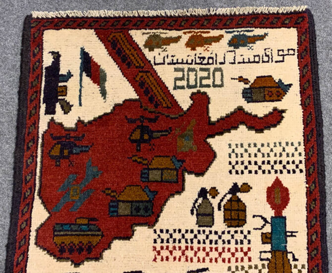 Hand Knotted Afghan War Tank A K 47 Balouch Pictorial Wall Hanging Wool Area Rug 3 x 2 Ft (5676 HM) - Image 4