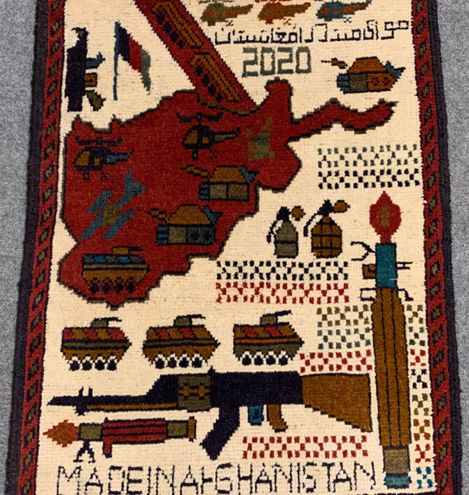 Hand Knotted Afghan War Tank A K 47 Balouch Pictorial Wall Hanging Wool Area Rug 3 x 2 Ft (5676 HM) - Image 7