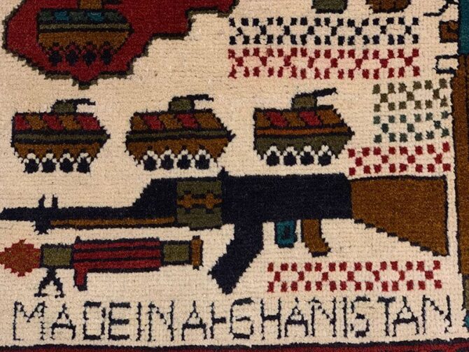 Hand Knotted Afghan War Tank A K 47 Balouch Pictorial Wall Hanging Wool Area Rug 3 x 2 Ft (5676 HM) - Image 5