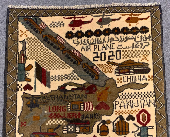 Hand Knotted Afghan War Tank A K 47 Balouch Pictorial Wall Hanging Wool Area Rug 2.6 x 1.11 Ft (5677 HM) - Image 4