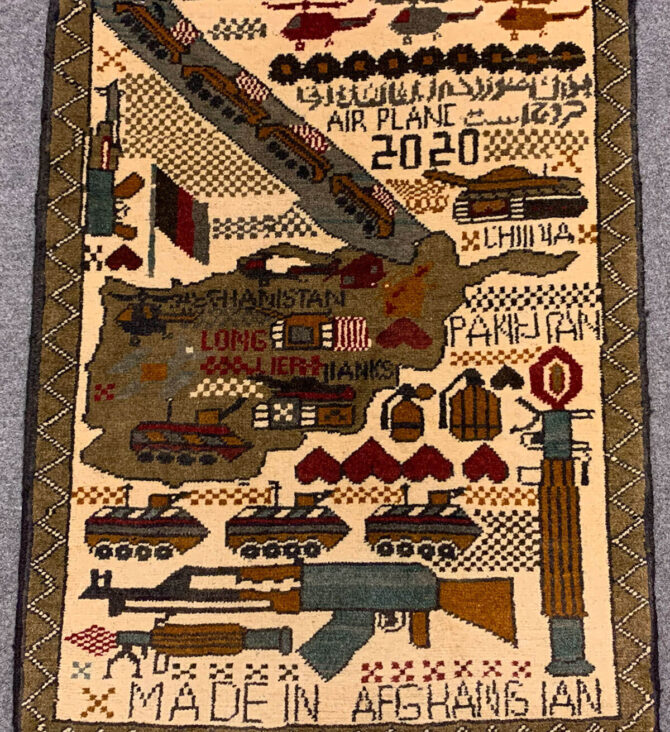 Hand Knotted Afghan War Tank A K 47 Balouch Pictorial Wall Hanging Wool Area Rug 2.6 x 1.11 Ft (5677 HM) - Image 6