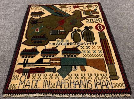 Hand Knotted Afghan War Tank A K 47 Balouch Pictorial Wall Hanging Wool Area Rug 2.5 x 2.0 Ft (5679 HM)