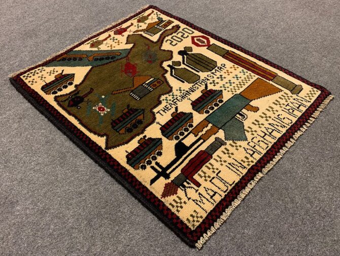 Hand Knotted Afghan War Tank A K 47 Balouch Pictorial Wall Hanging Wool Area Rug 2.5 x 2.0 Ft (5679 HM) - Image 6
