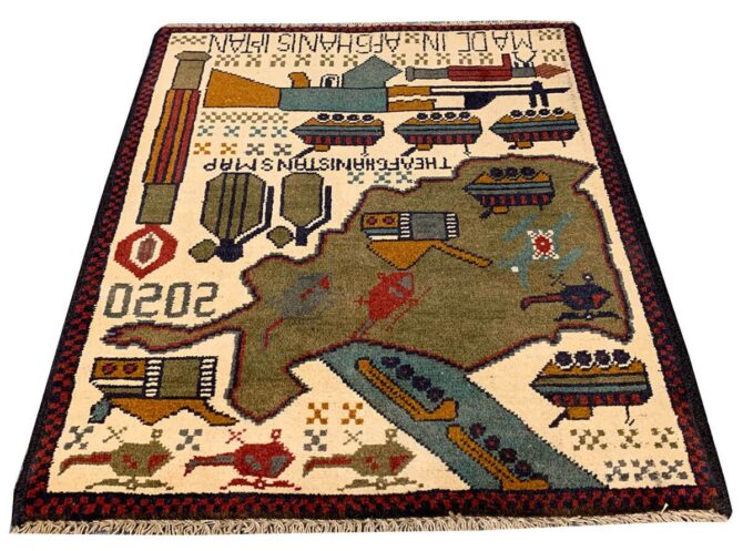 Hand Knotted Afghan War Tank A K 47 Balouch Pictorial Wall Hanging Wool Area Rug 2.5 x 2.0 Ft (5679 HM) - Image 2