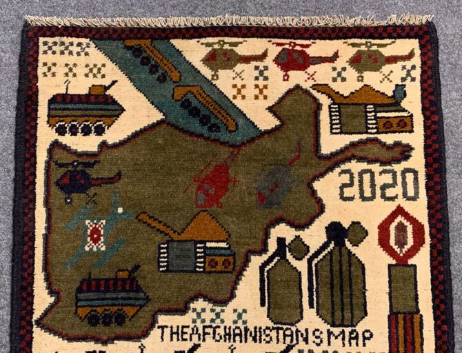 Hand Knotted Afghan War Tank A K 47 Balouch Pictorial Wall Hanging Wool Area Rug 2.5 x 2.0 Ft (5679 HM) - Image 4
