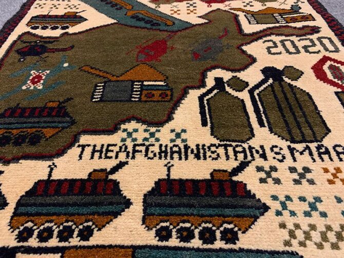 Hand Knotted Afghan War Tank A K 47 Balouch Pictorial Wall Hanging Wool Area Rug 2.5 x 2.0 Ft (5679 HM) - Image 5