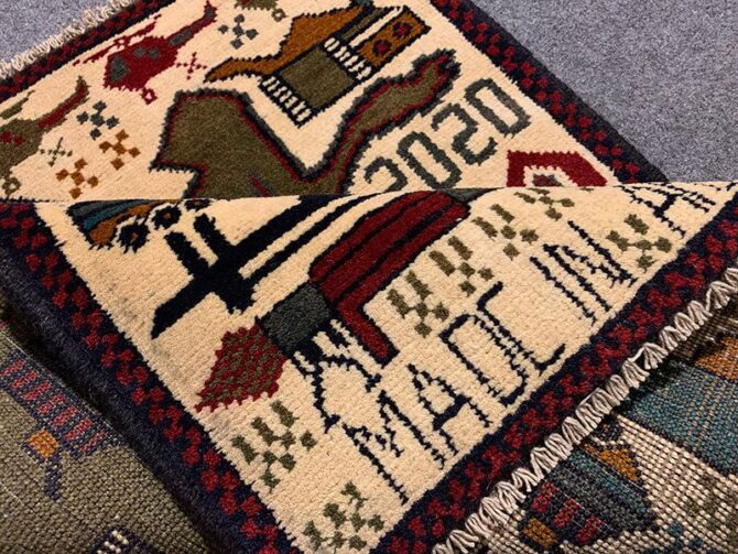 Hand Knotted Afghan War Tank A K 47 Balouch Pictorial Wall Hanging Wool Area Rug 2.5 x 2.0 Ft (5679 HM) - Image 7