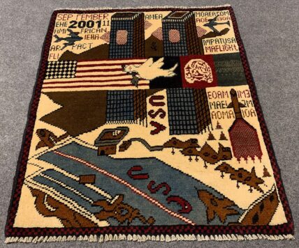 Hand Knotted Afghan War Tank A K 47 Balouch Pictorial Wall Hanging Wool Area Rug 3 x 2 Ft (5680 HM)