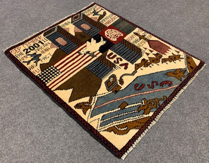 Hand Knotted Afghan War Tank A K 47 Balouch Pictorial Wall Hanging Wool Area Rug 3 x 2 Ft (5680 HM) - Image 6