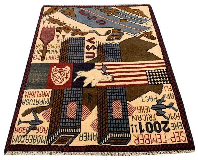 Hand Knotted Afghan War Tank A K 47 Balouch Pictorial Wall Hanging Wool Area Rug 3 x 2 Ft (5680 HM) - Image 2