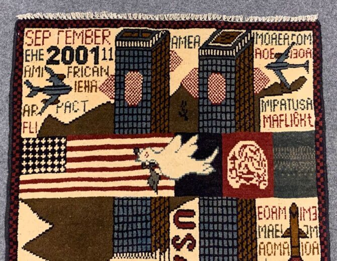 Hand Knotted Afghan War Tank A K 47 Balouch Pictorial Wall Hanging Wool Area Rug 3 x 2 Ft (5680 HM) - Image 4