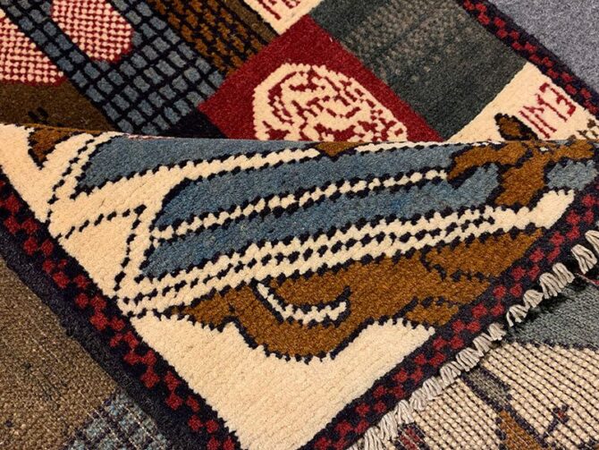 Hand Knotted Afghan War Tank A K 47 Balouch Pictorial Wall Hanging Wool Area Rug 3 x 2 Ft (5680 HM) - Image 7