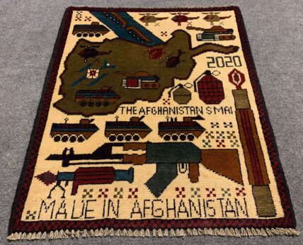 Hand Knotted Afghan War Tank A K 47 Balouch Pictorial Wall Hanging Wool Area Rug 3 x 2 Ft (5681 HM)