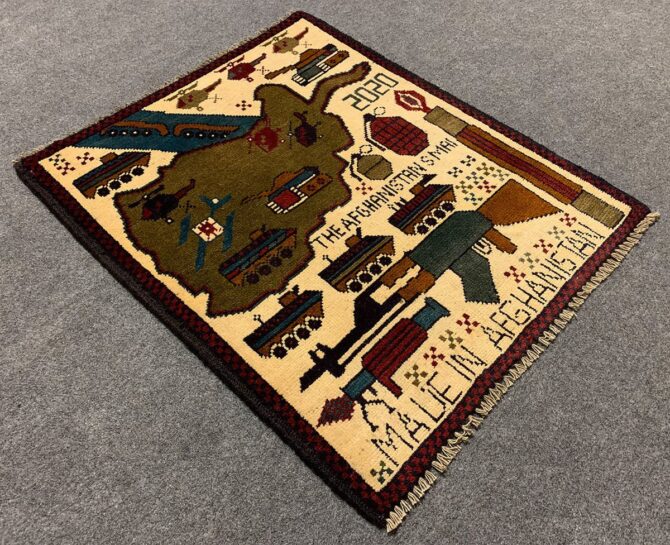 Hand Knotted Afghan War Tank A K 47 Balouch Pictorial Wall Hanging Wool Area Rug 3 x 2 Ft (5681 HM) - Image 6