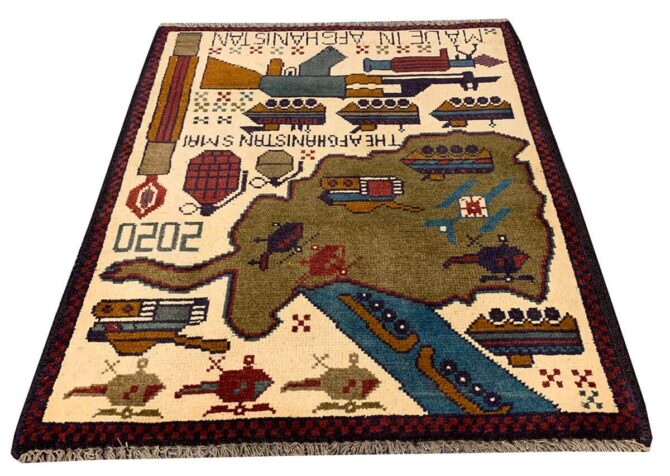 Hand Knotted Afghan War Tank A K 47 Balouch Pictorial Wall Hanging Wool Area Rug 3 x 2 Ft (5681 HM) - Image 2