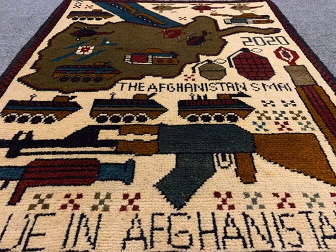 Hand Knotted Afghan War Tank A K 47 Balouch Pictorial Wall Hanging Wool Area Rug 3 x 2 Ft (5681 HM) - Image 3