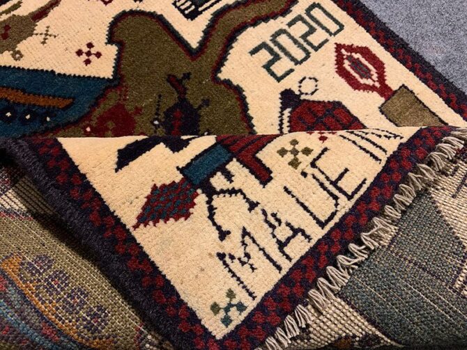 Hand Knotted Afghan War Tank A K 47 Balouch Pictorial Wall Hanging Wool Area Rug 3 x 2 Ft (5681 HM) - Image 7